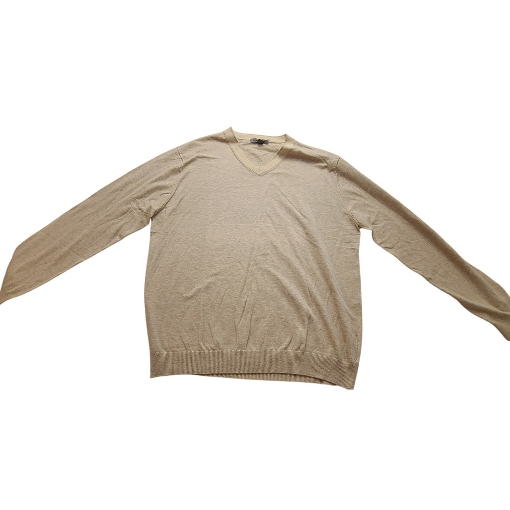 Johnston & Murphy Men's V-Neck Sweater Tan Heather Knit Long Sleeve Large Casual